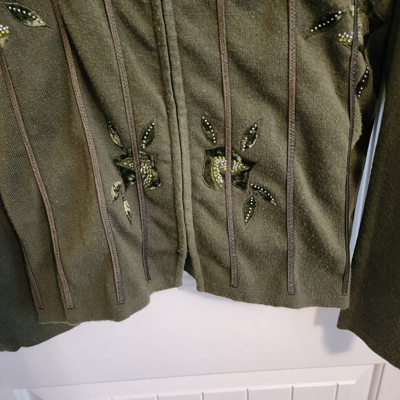 Juliette Womens Green Embroidered Zip-Up Sweater With Beaded Details XXL - Picture 4 of 12